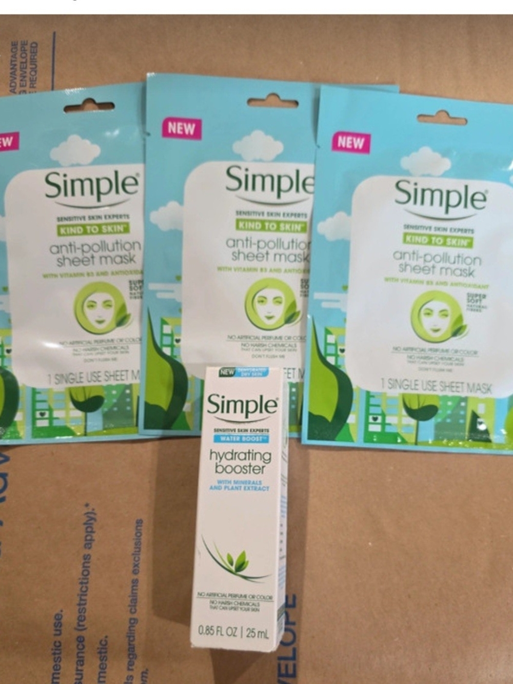 Simple Sheet Masks (3) And Hydrating Booster.